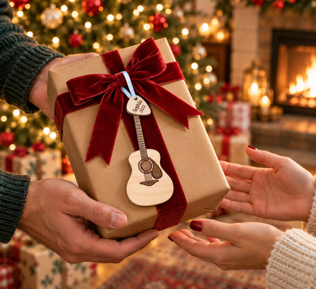 Personalized Acoustic Guitar Christmas Ornament with Custom Name and Year Pick – Gift for Guitarist