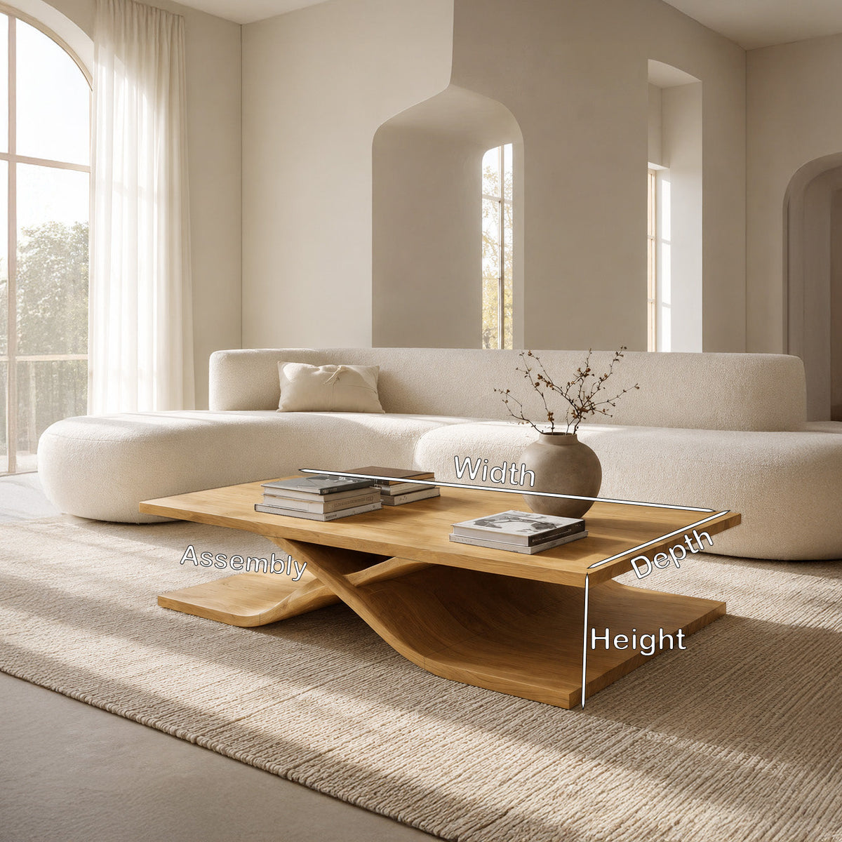 Modern Coffee Table Curved Layered Design For Living Room