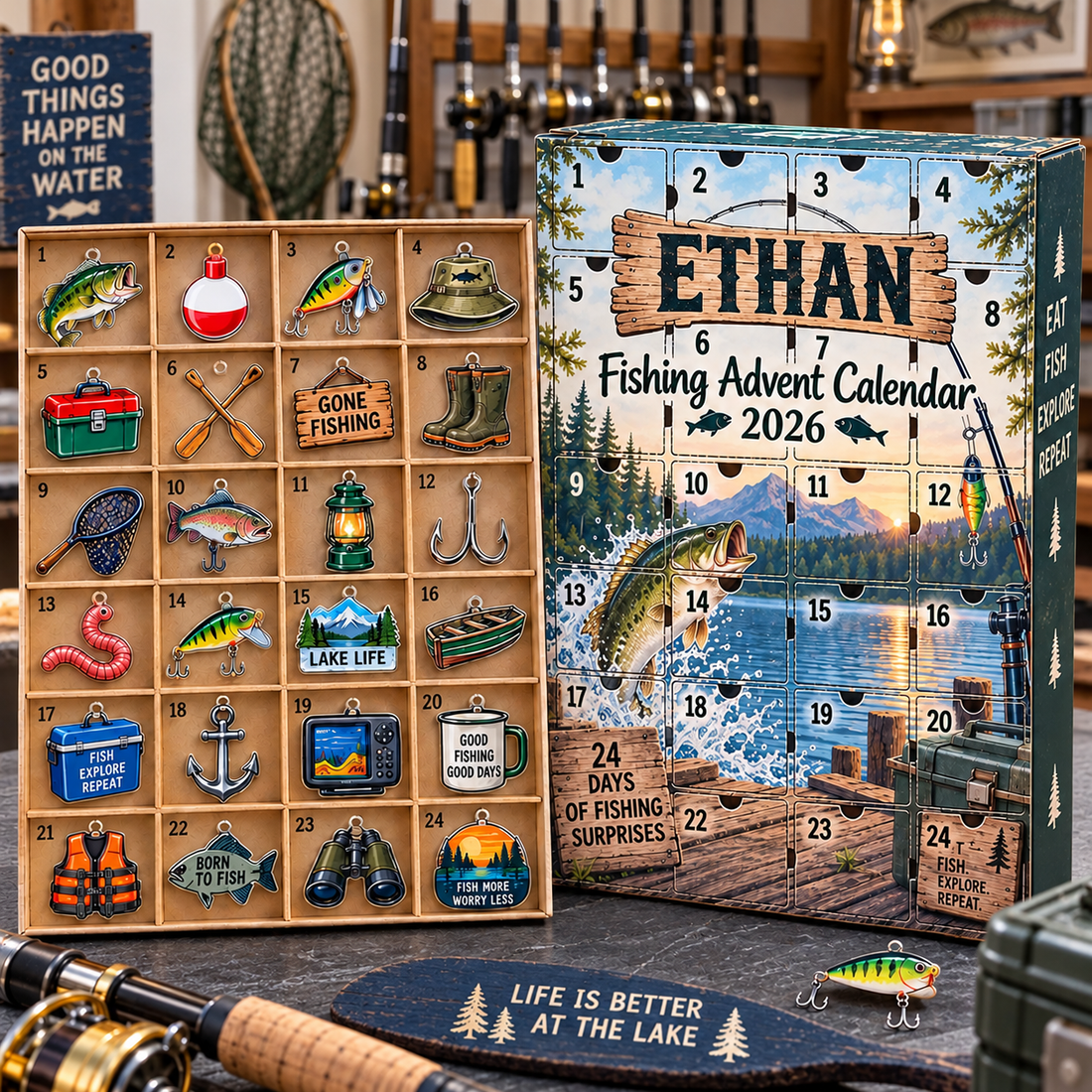 2026 Fishing Advent Calendar with Custom Name, 24-Day Countdown