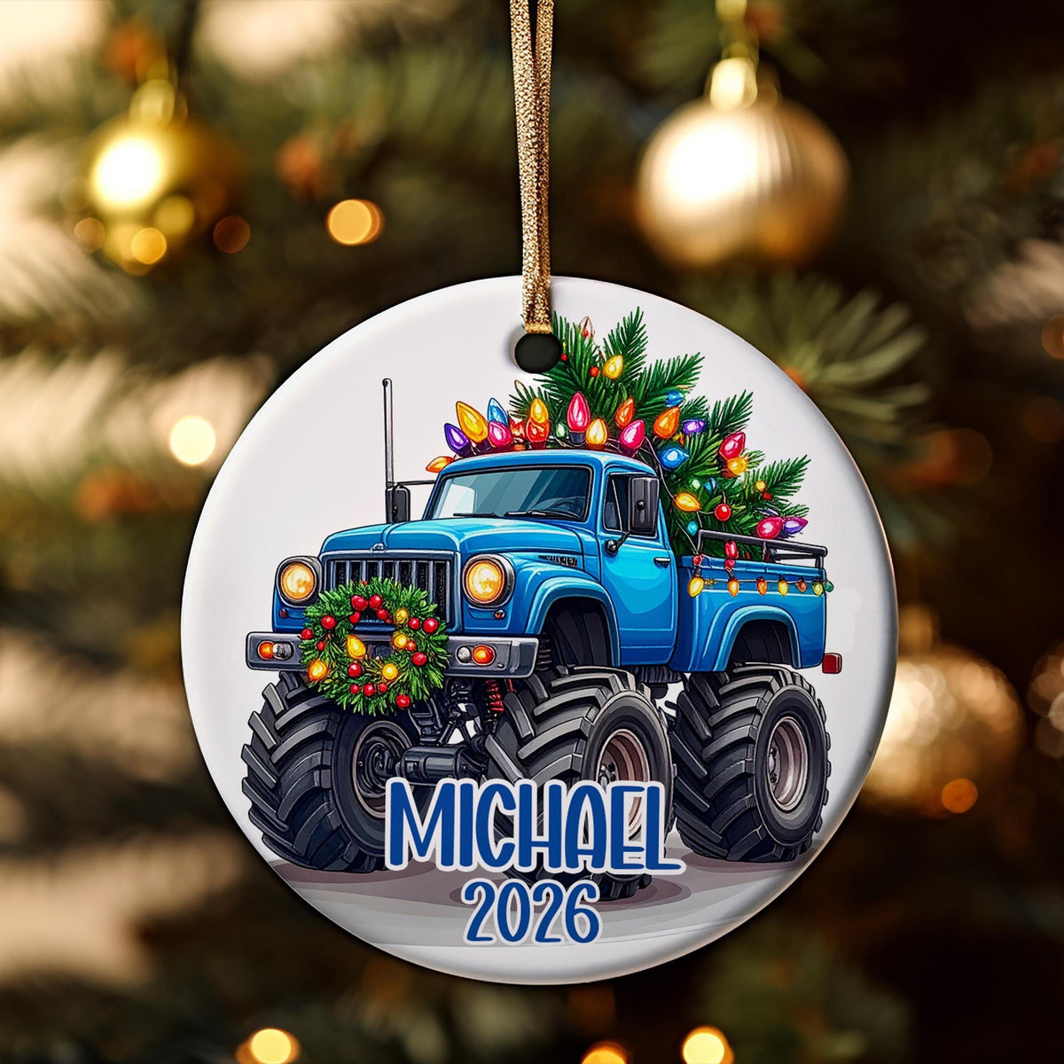 Personalized Monster Truck Ornament, Ornament For Boys, Add Any Name Keepsake Ornament, Grandson Gift, Gift For Kids