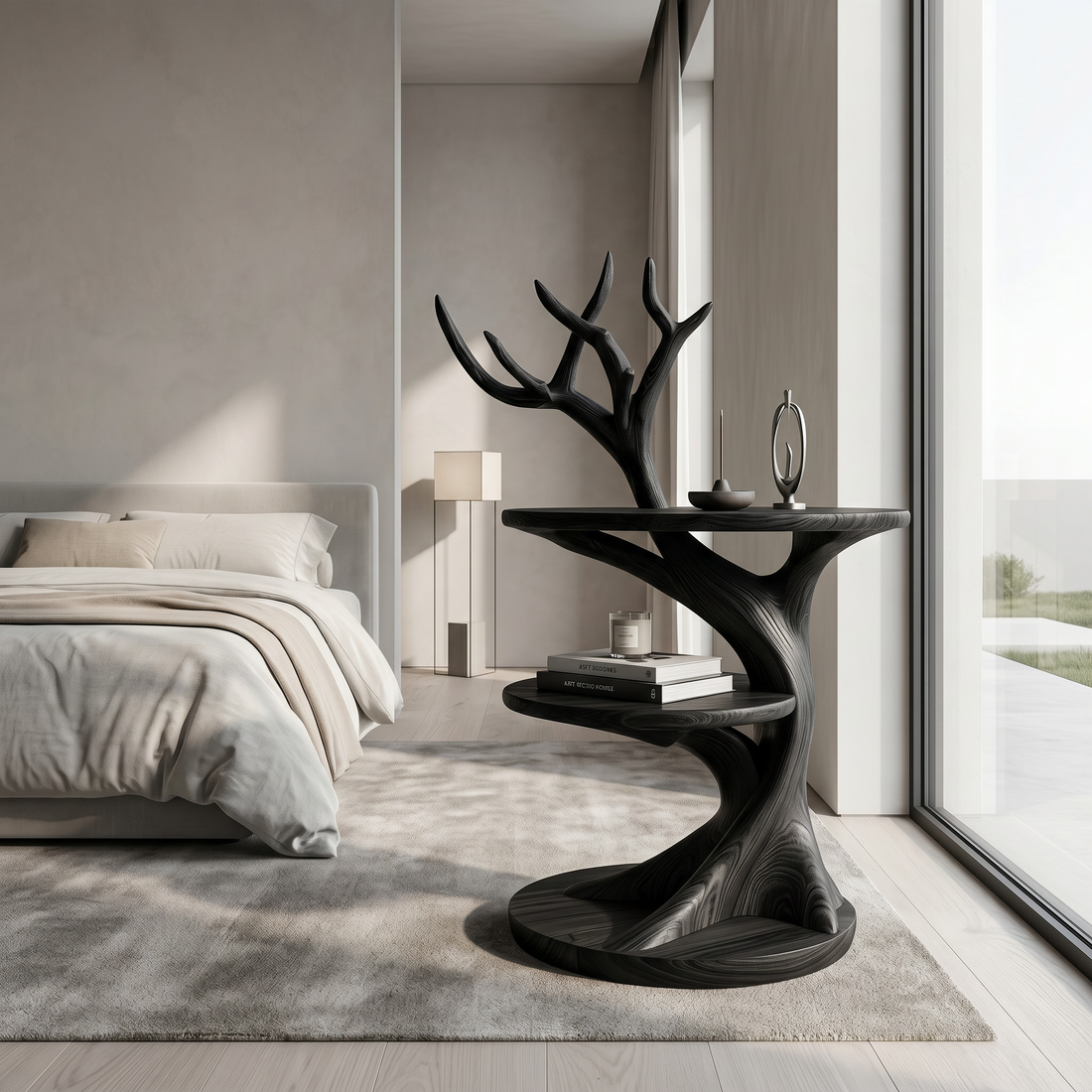 Organic Bedside Table With Sculptural Tree Branch Form For Bedroom And Reading Nook SINLSABT269