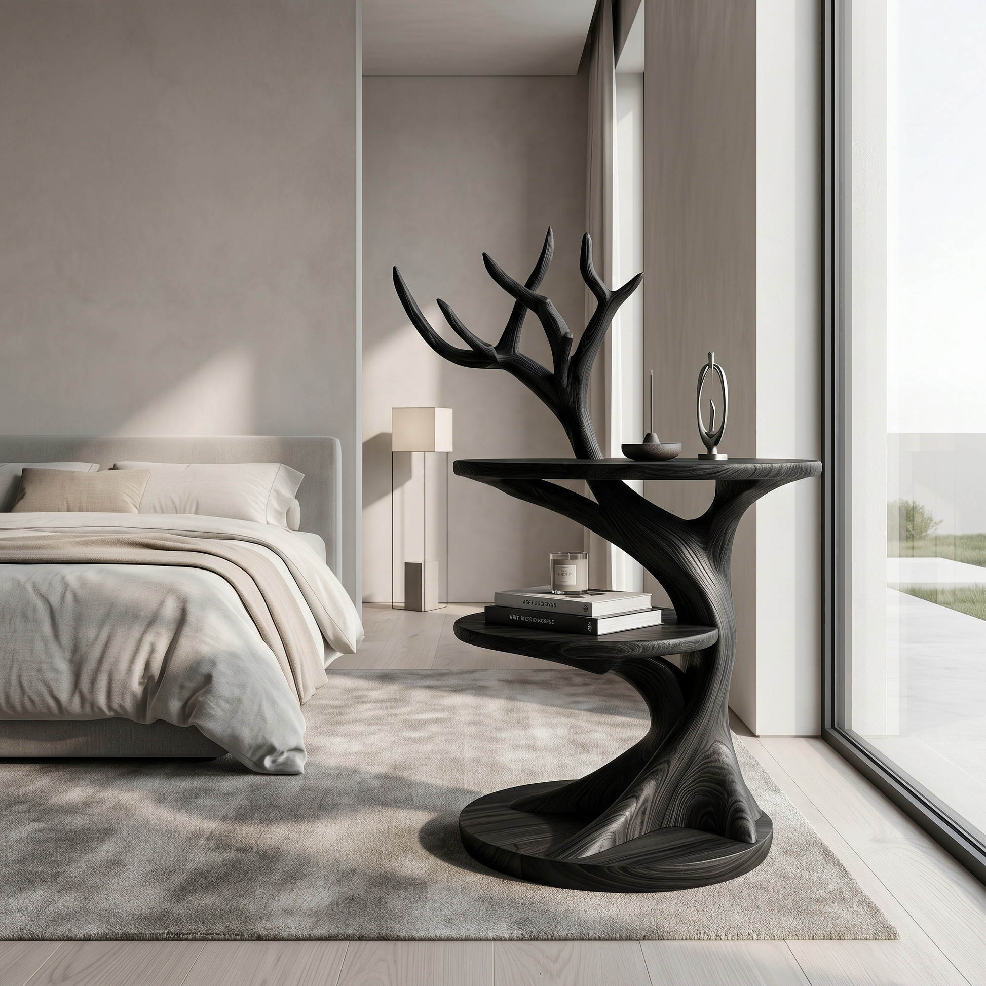 Organic Bedside Table With Sculptural Tree Branch Form For Bedroom And Reading Nook SINLSABT269