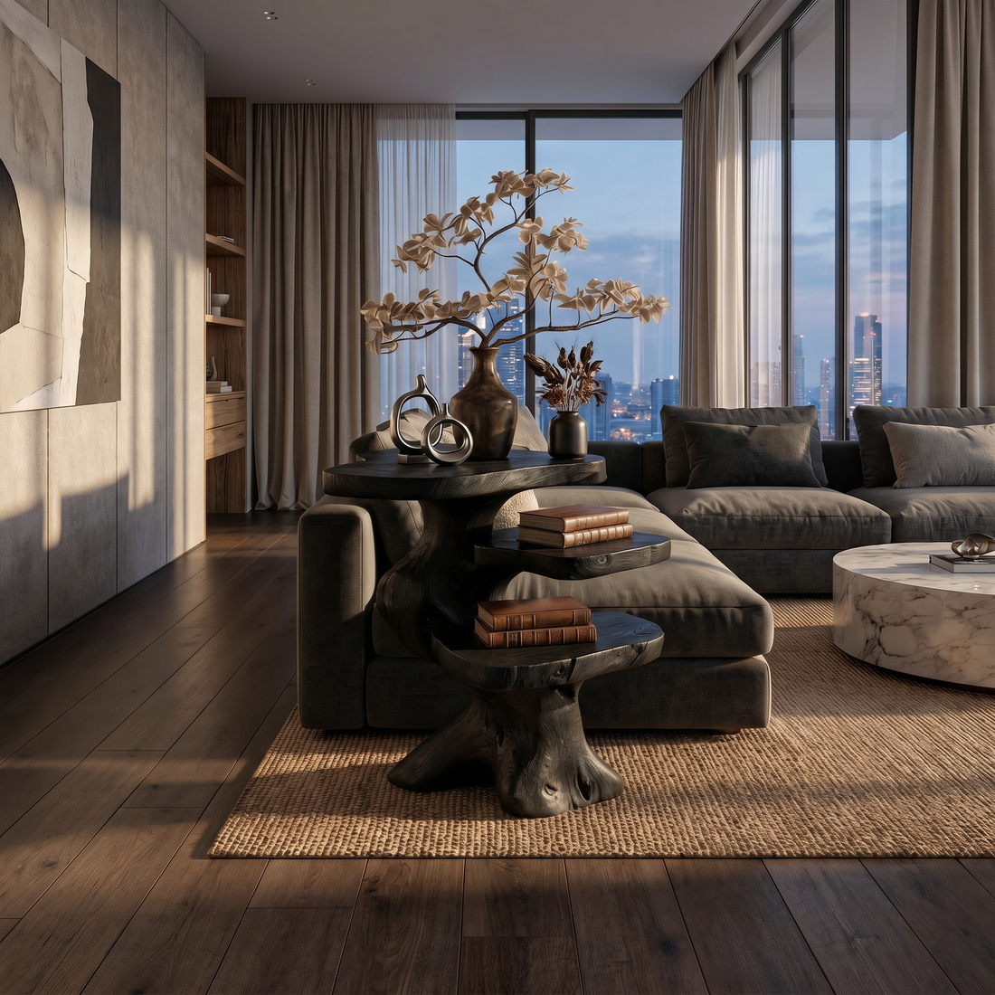 Contemporary Beside Table With Smooth Sculptural Base For Living Room And Bedroom SINLKIBT243