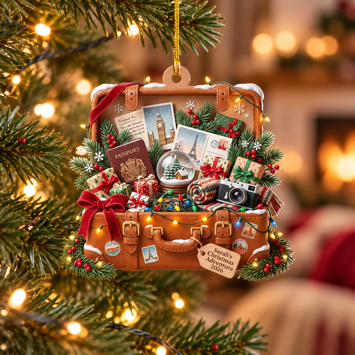 Personalized Travel Suitcase Ornament, Custom Travel Lover Christmas Ornament, Adventure Gift, Vacation Keepsake 2026 NTh TD-0805-JXWL