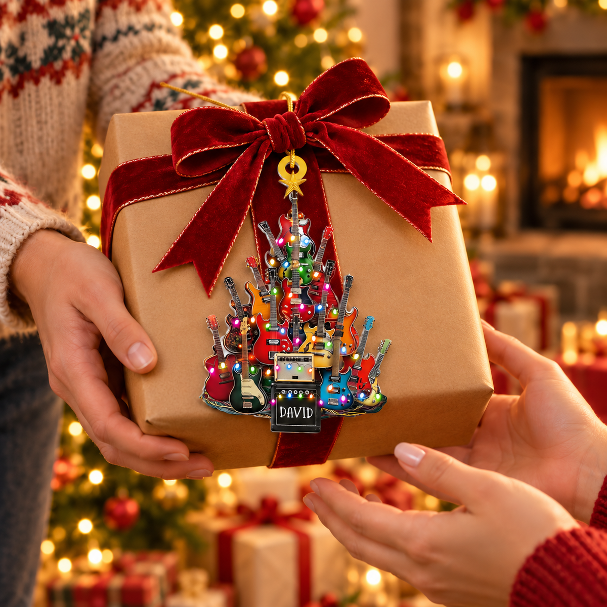 Personalized Guitar Christmas Tree Ornament with Custom Name on Amp – Gift for Guitarist