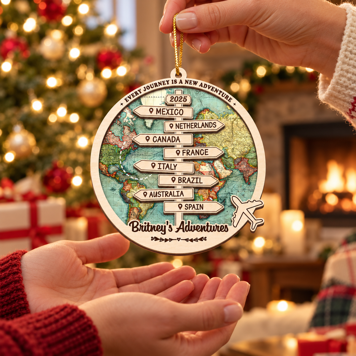 Personalized 2026 Travel Ornament Custom 2-Layer Wooden Destination Keepsake