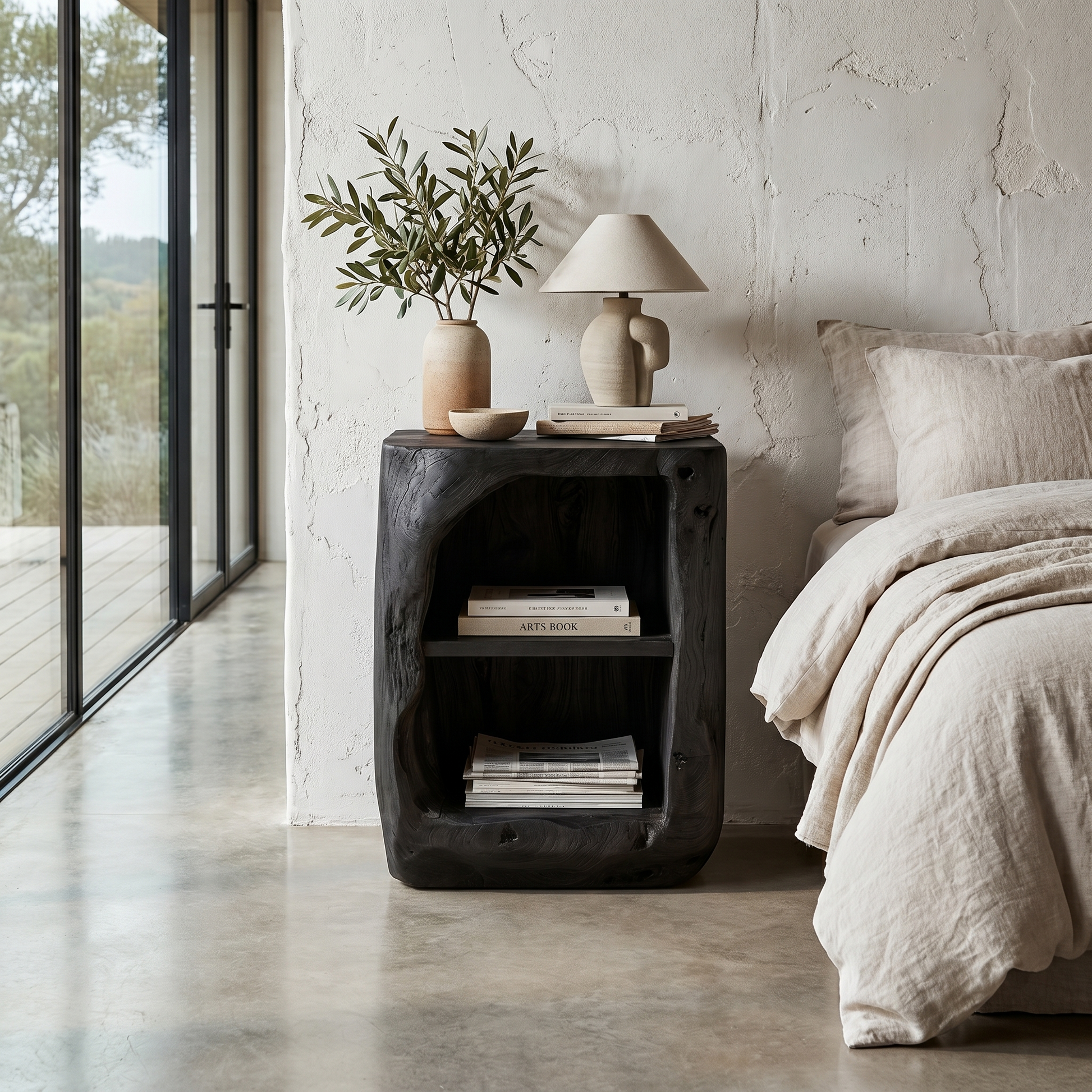Rustic Nightstand With Open Shelf Storage For Bedroom SINLHABT261