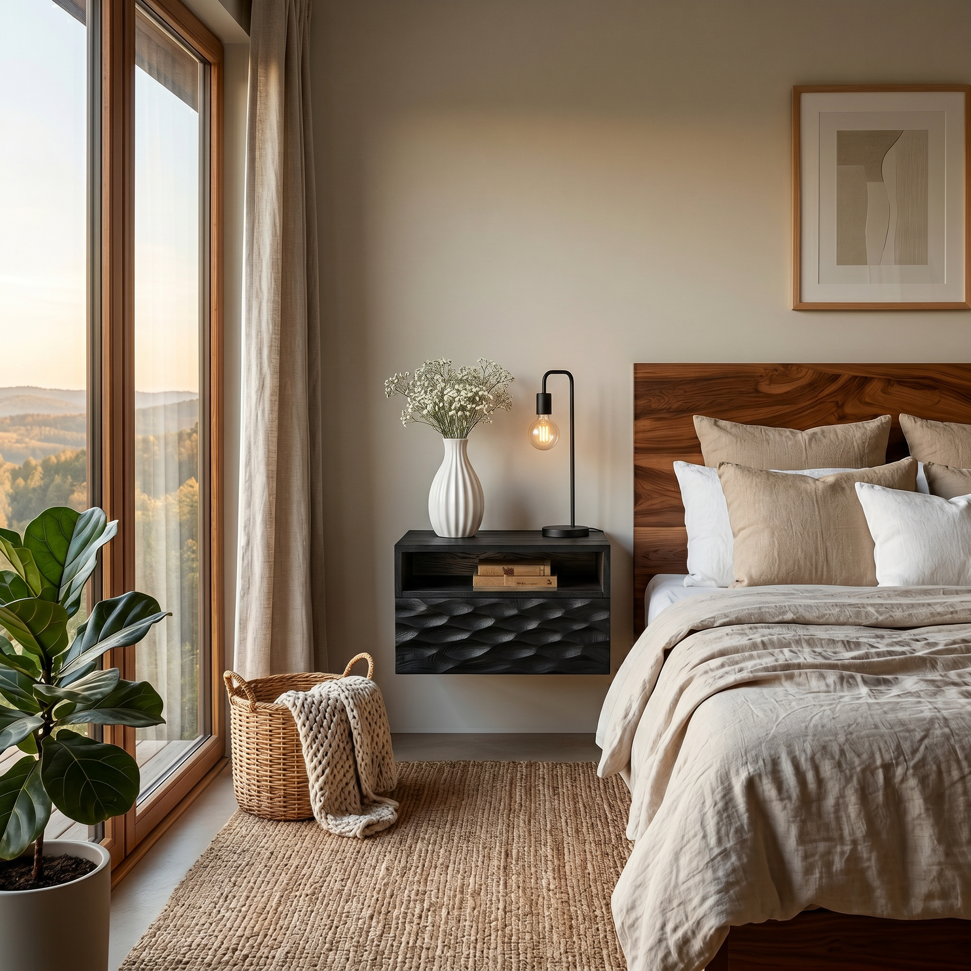 Modern Wooden Wall Mounted Nightstand With Open Shelf For Bedroom RTTHTTNS029