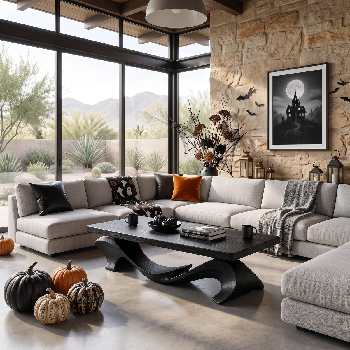 Organic Halloween Flowing Table For Cozy Cabin Interior