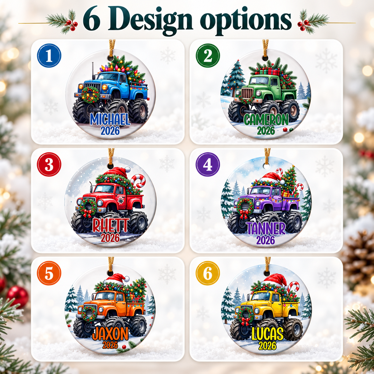 Personalized Monster Truck Ornament, Ornament For Boys, Add Any Name Keepsake Ornament, Grandson Gift, Gift For Kids