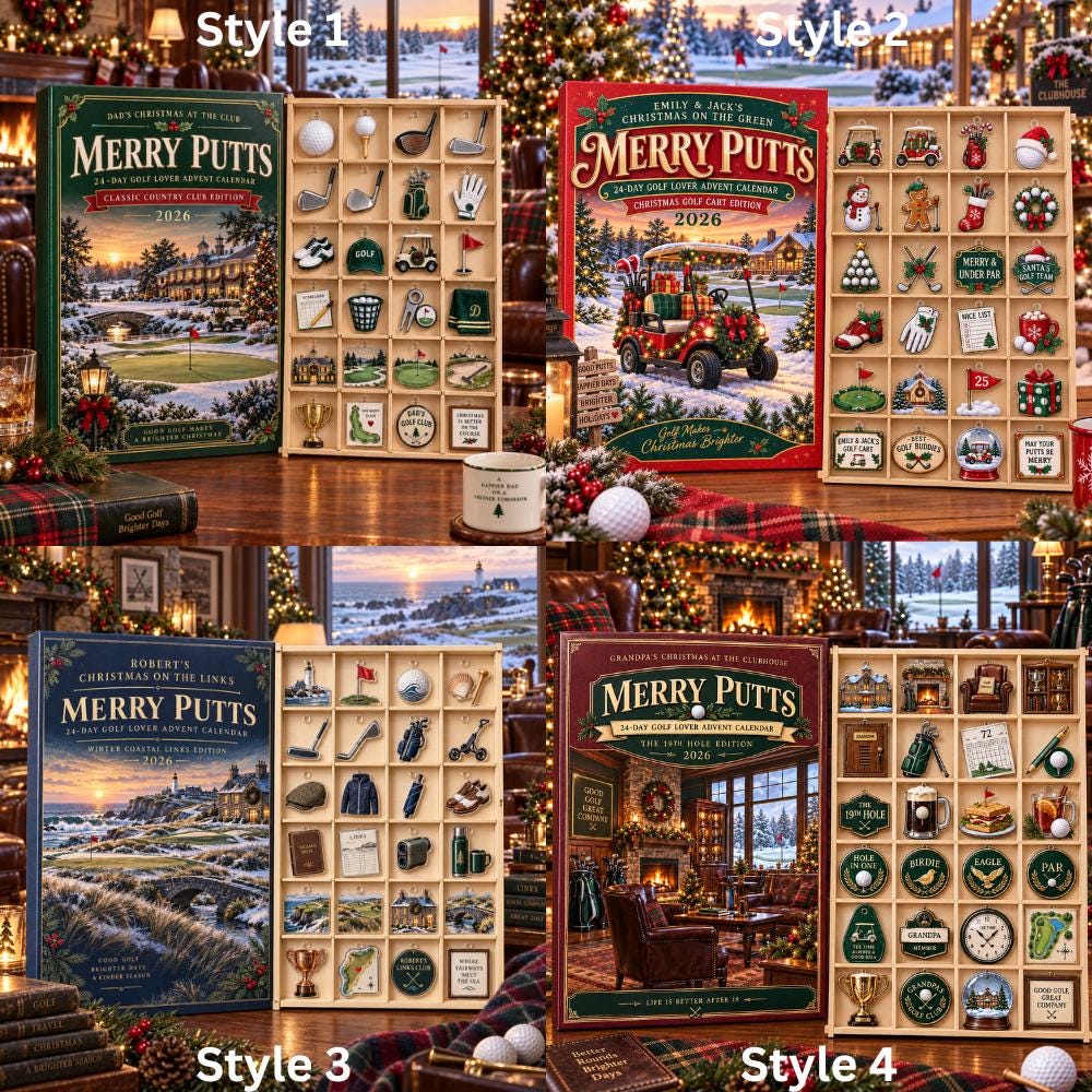 2026 Golf Advent Calendar With 24 Wood or Acrylic Charms and Tray