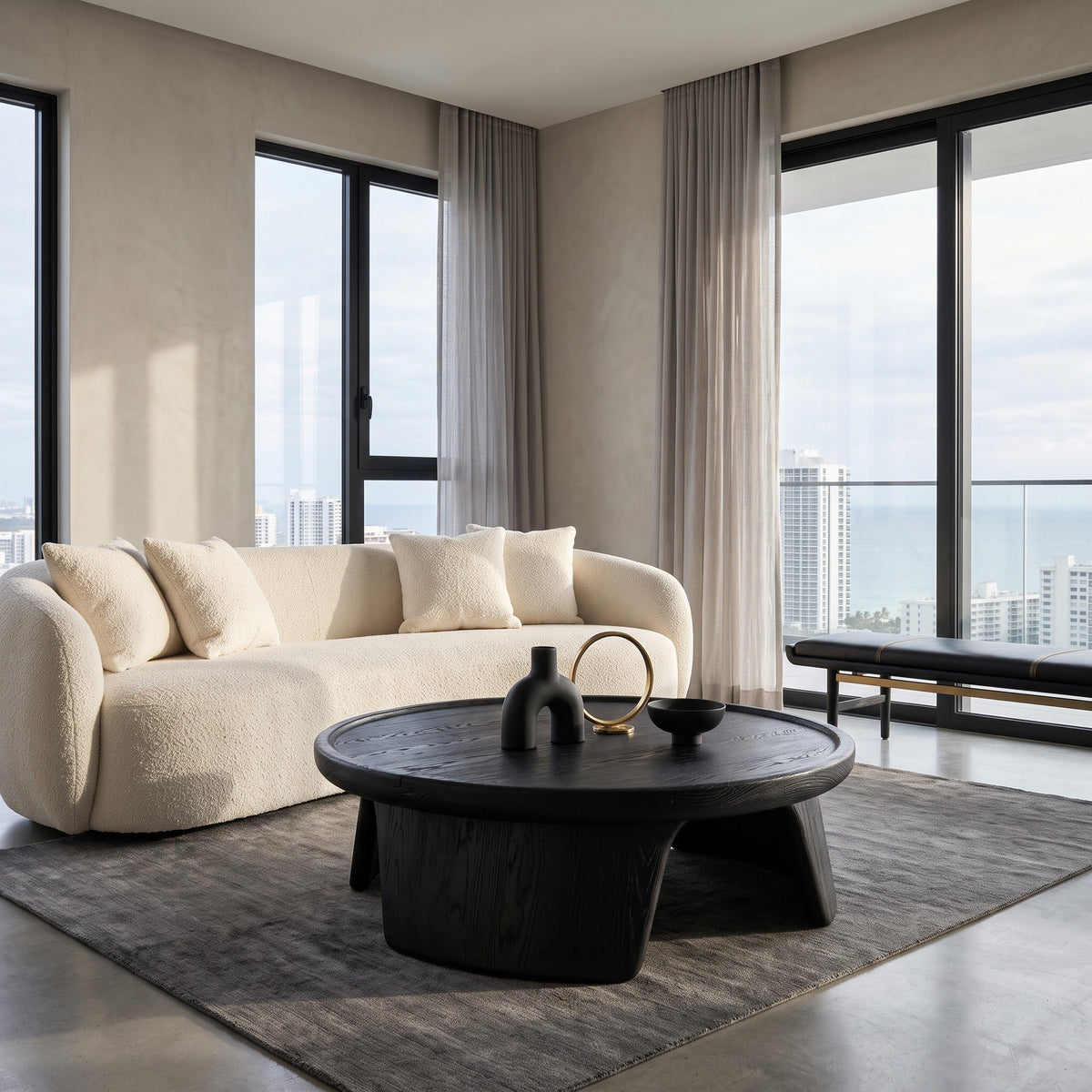 Modern Coffee Table With Three Pedestal Base For Living