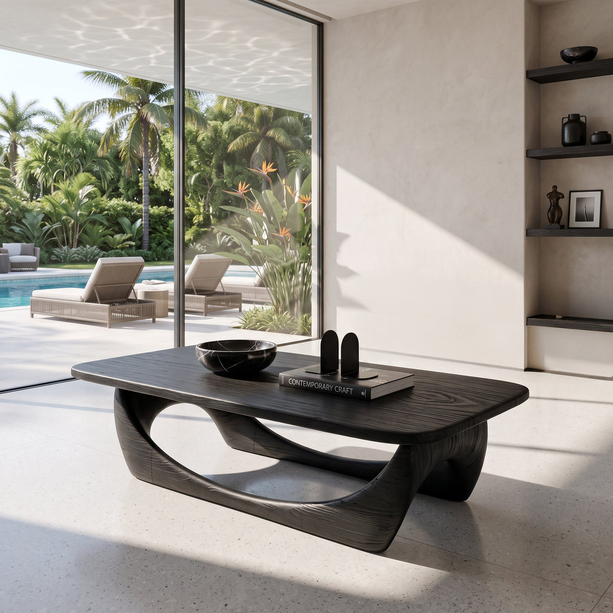 Minimal Coffee Table Smooth Curved Base For Living Room