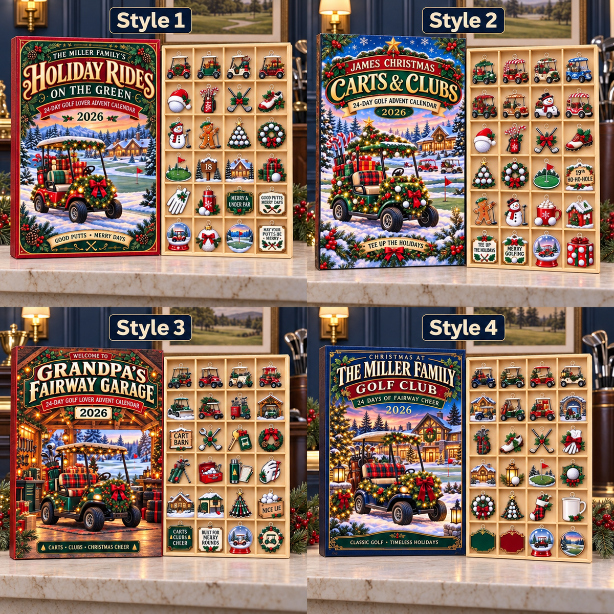 2026 Golf Advent Calendar With Custom Family Name and 24 Charms