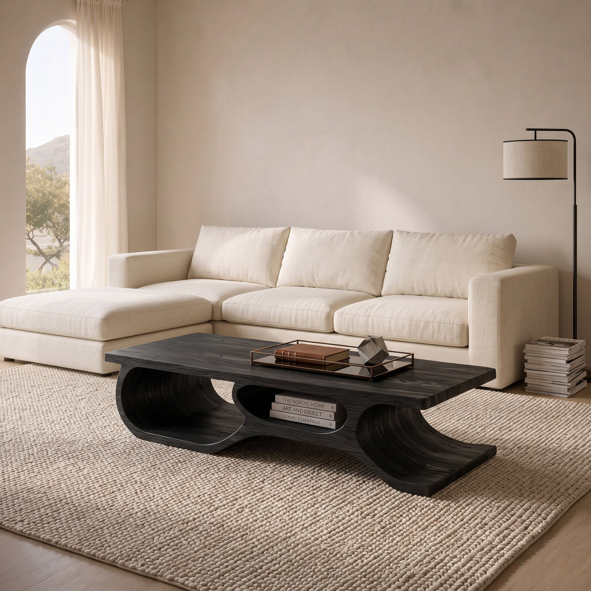 Organic Coffee Table Open Shelf Design For Living Room