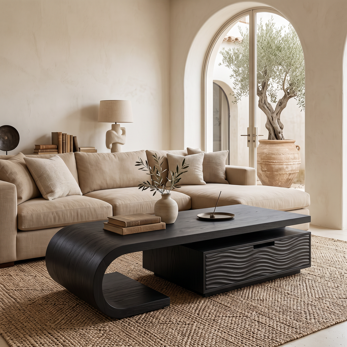 Modern Wooden Coffee Table With Storage Cabinet For Home Interior