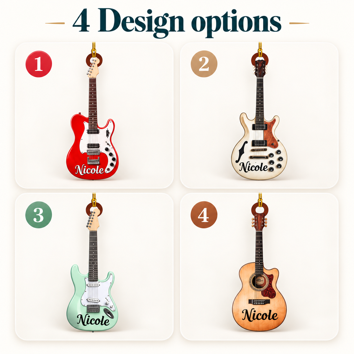 Personalized Classic Electric Guitar Ornament with Custom Name and Guitar Style – Christmas Gift for Music Lover