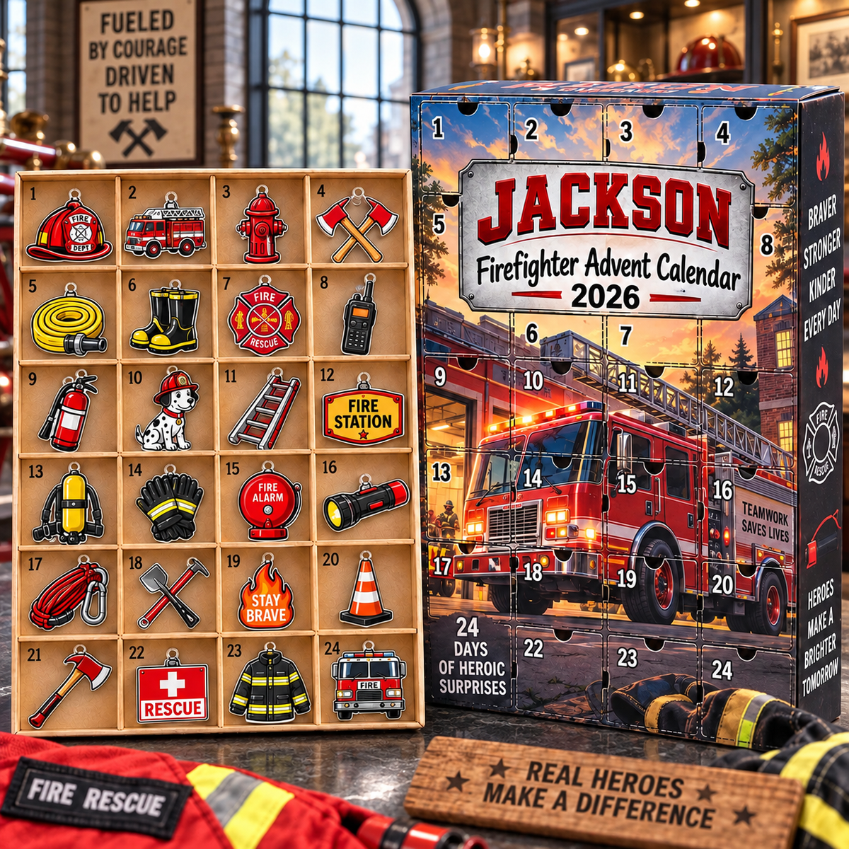 2026 Firefighter Advent Calendar with Custom Name, 24-Day Countdown
