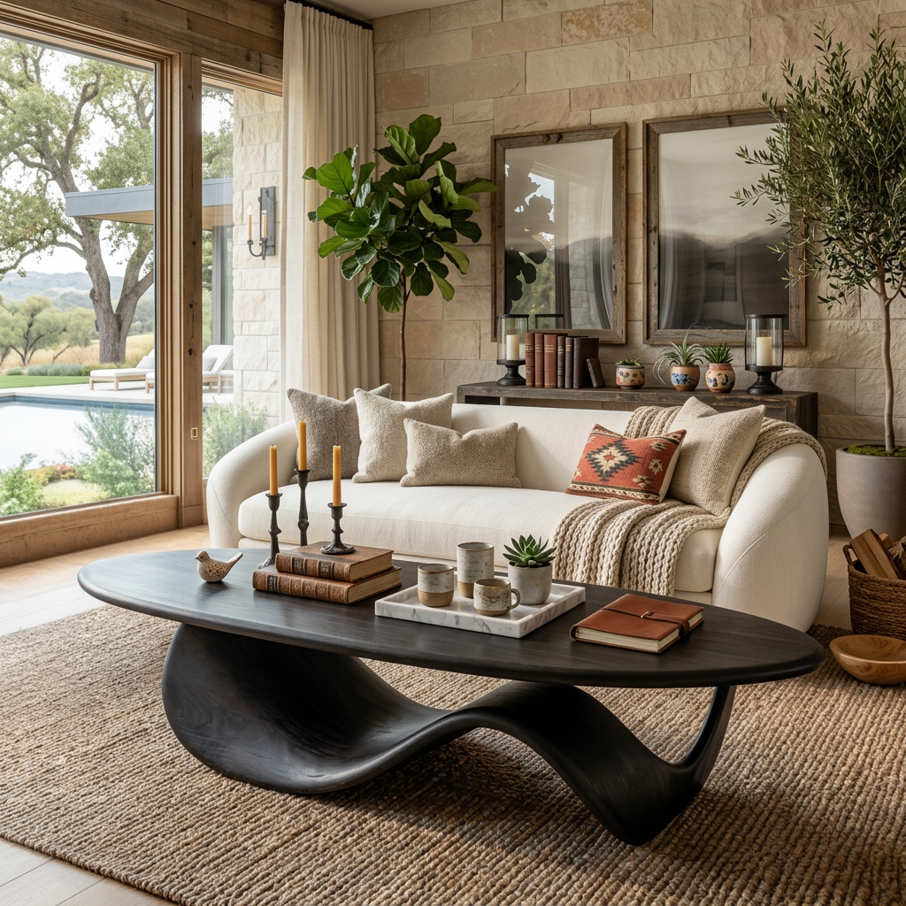 Modern Coffee Table With Wave Design For Living Room
