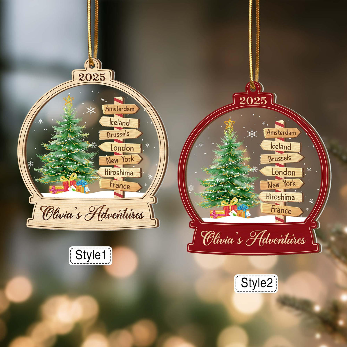 Personalized Travel Adventure Ornament, Custom Traveling Destination Ornament, Travel Gift, Christmas Gift, Gift for Travelers, Couple Gift