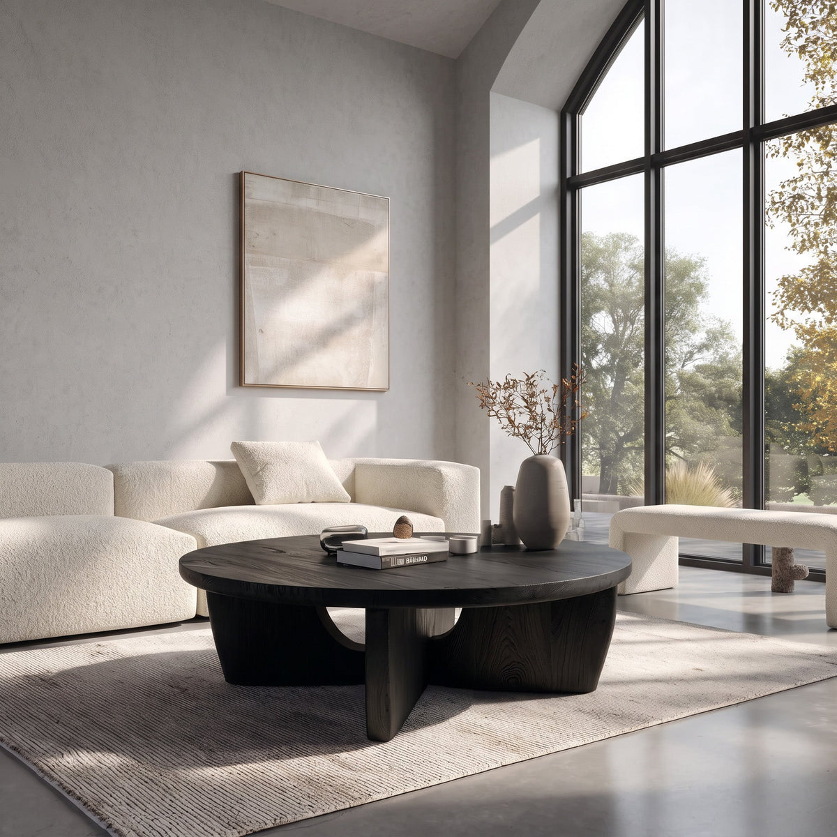 Round Wooden Coffee Table Unique Base Design For Home