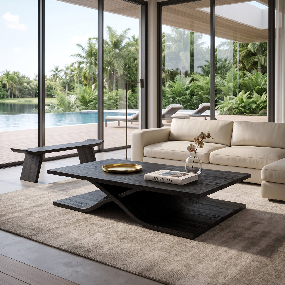 Modern Coffee Table Curved Layered Design For Living Room