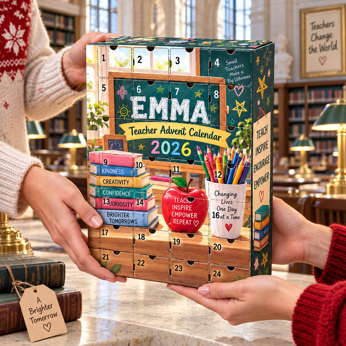 Personalized Teacher Advent Calendar 2026 with 24 Tokens