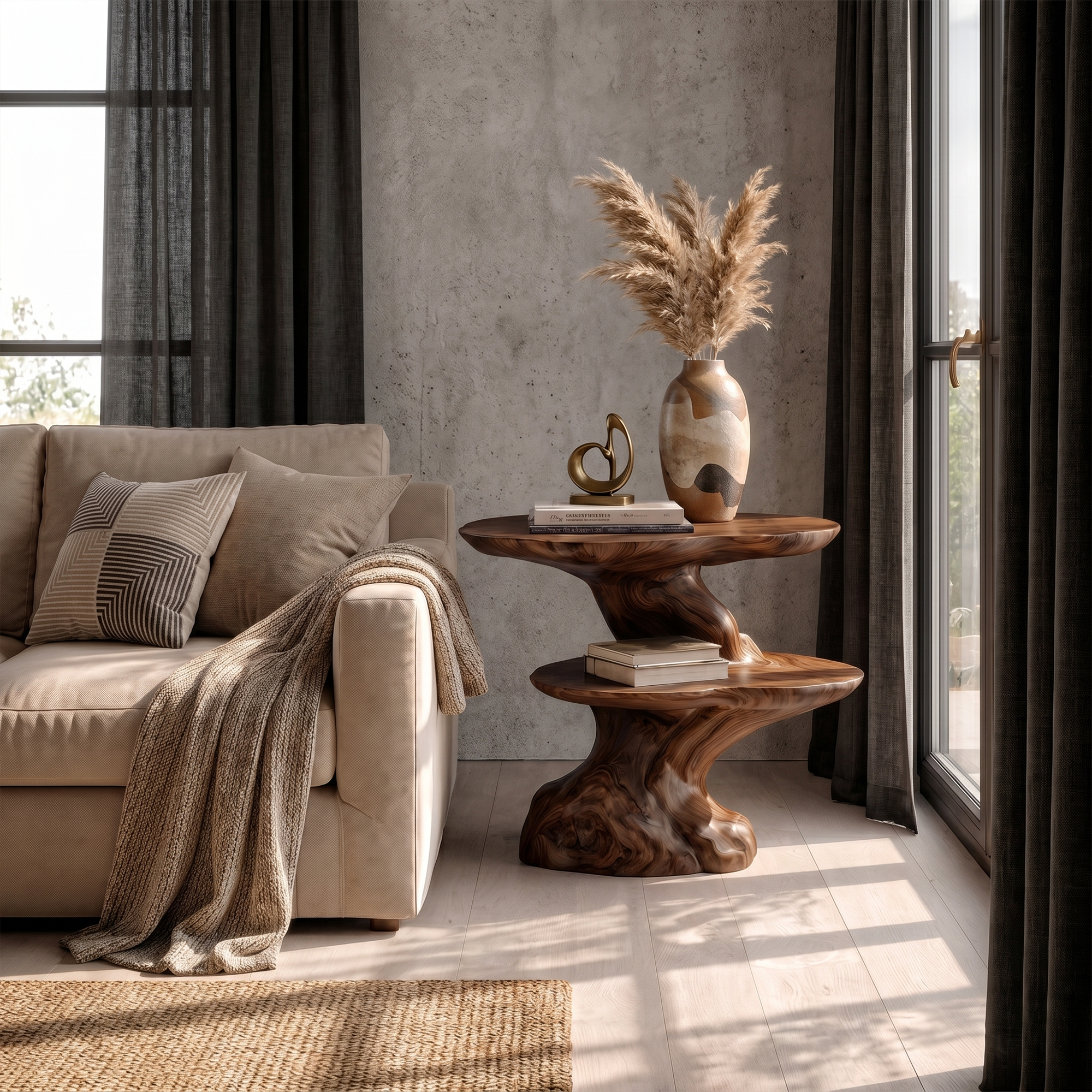 Organic Beside Table With Sculptural Tree Root Base For Living Room And Bedroom SINLKIBT242