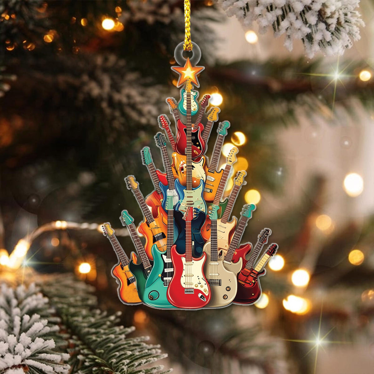 Colorful Guitar Christmas Tree Ornament – Christmas Gift for Guitar Players and Music Lovers
