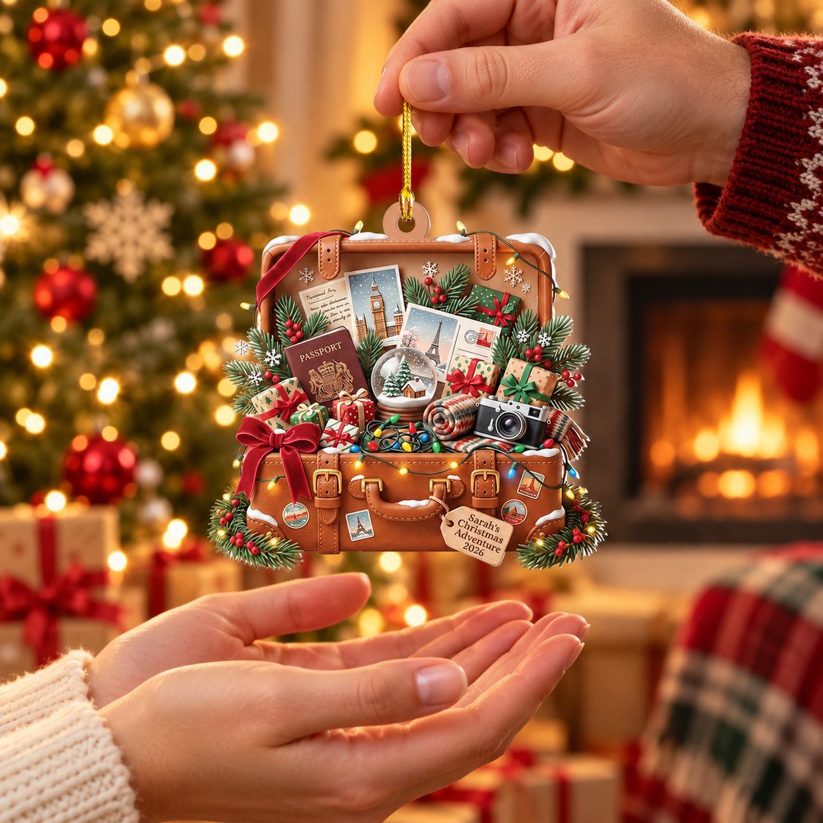 Personalized Travel Suitcase Ornament, Custom Travel Lover Christmas Ornament, Adventure Gift, Vacation Keepsake 2026 NTh TD-0805-JXWL