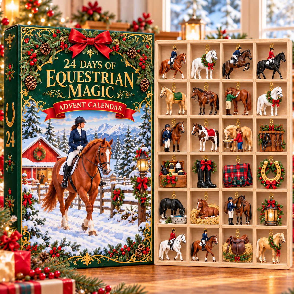 2026 Horse Advent Calendar, 24 Equestrian Christmas Ornaments, Holiday Countdown Gift for Girls and Women