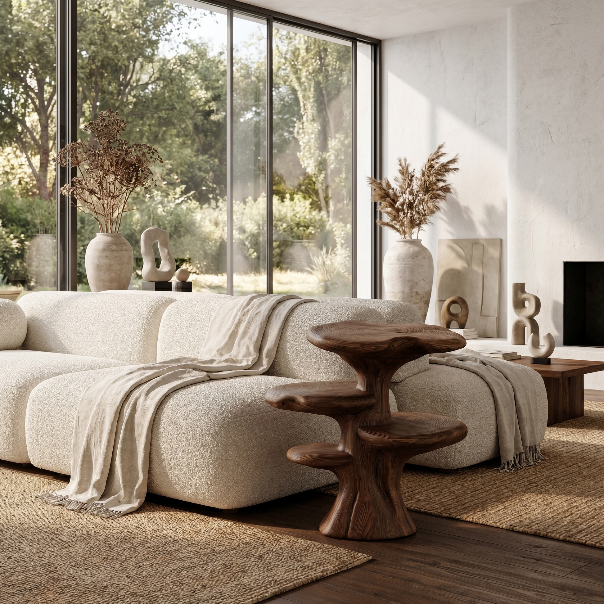 Organic Sculptural Beside Table With Tiered Solid Wood Shelves For Living Room SINLHABT262