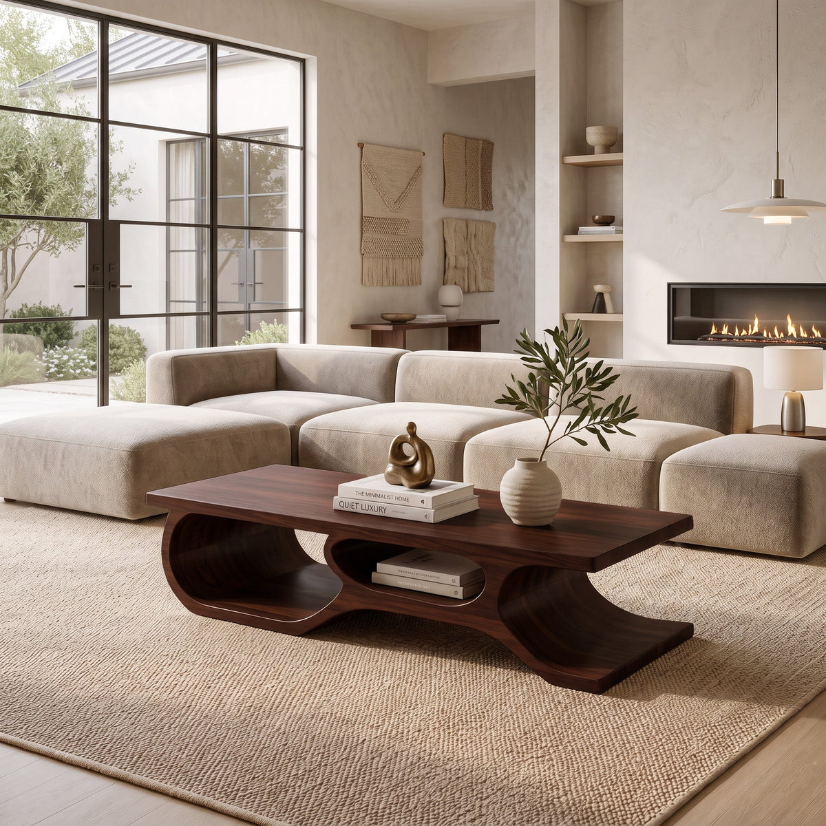 Organic Coffee Table Open Shelf Design For Living Room