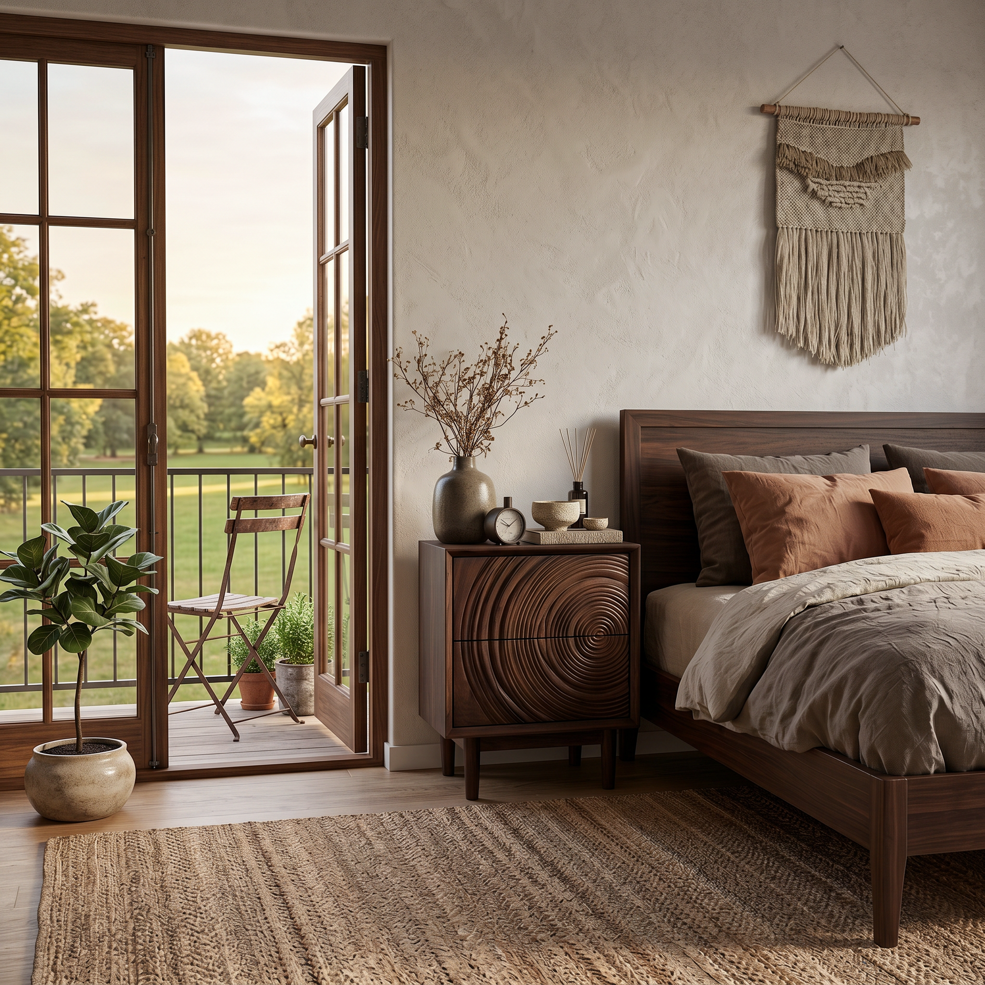 Minimalist Wooden Nightstand With Sculptural Door For Modern Bedroom RTTHTTNS026