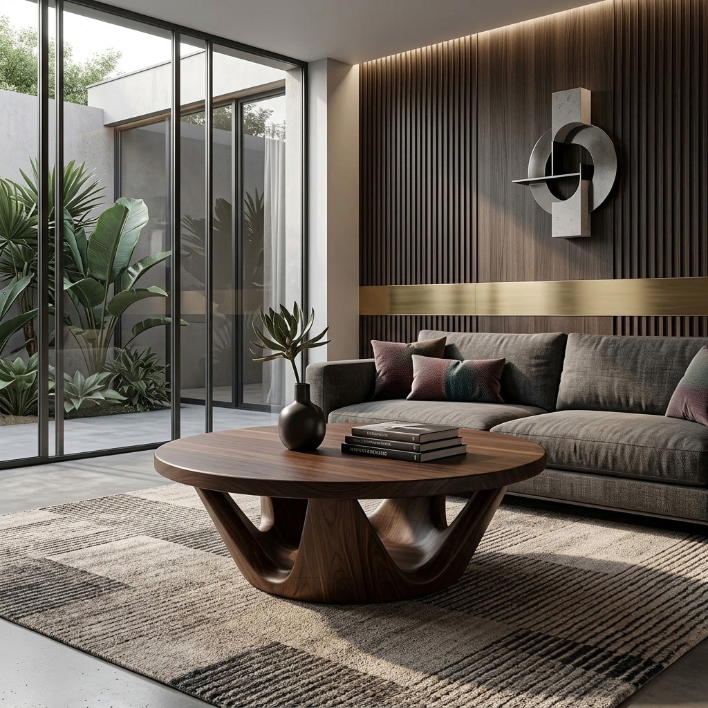 Contemporary Round Coffee Table With Open Base For Living Room