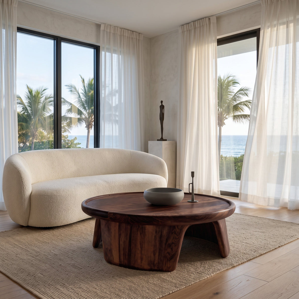 Modern Coffee Table With Three Pedestal Base For Living