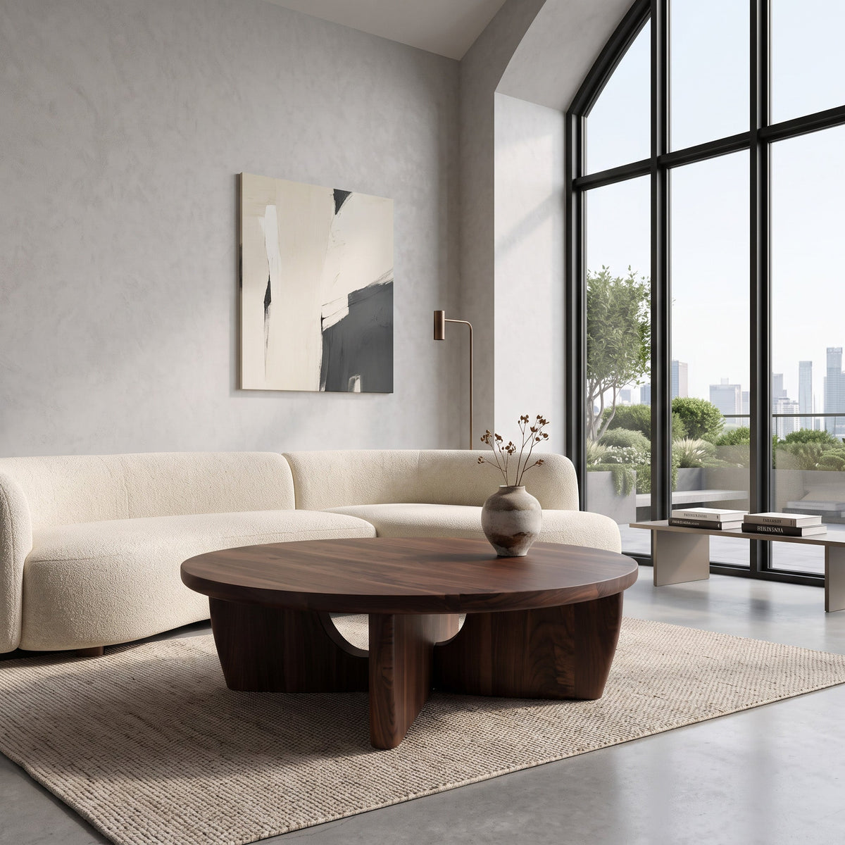 Round Wooden Coffee Table Unique Base Design For Home