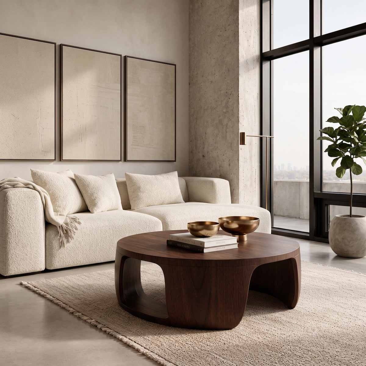 Minimal Wood Round Coffee Table With Sculptural Form For Home