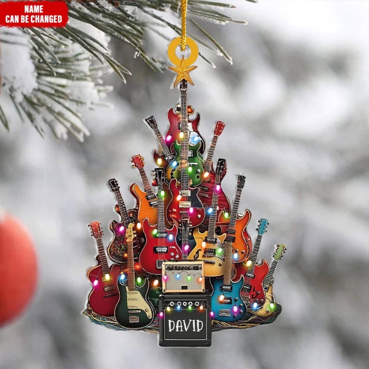 Personalized Guitar Christmas Tree Ornament with Custom Name on Amp – Gift for Guitarist