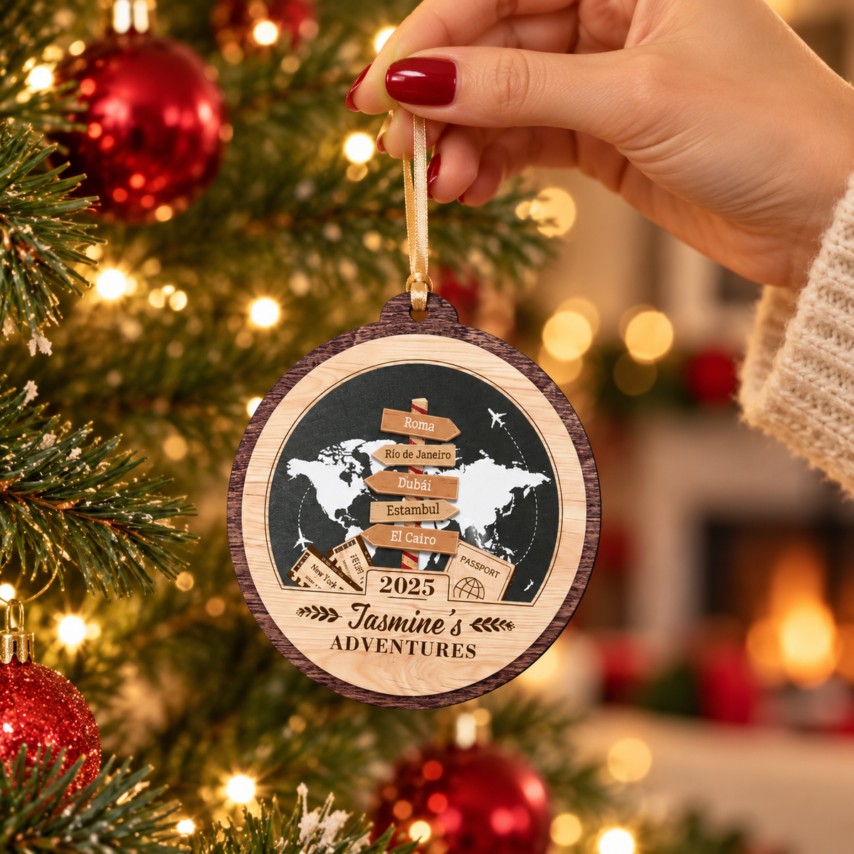 Personalized Travel Adventure Ornament 2025, Custom Destination Keepsake for Couples, Unique Holiday Gift for Travelers Christmas Decoration