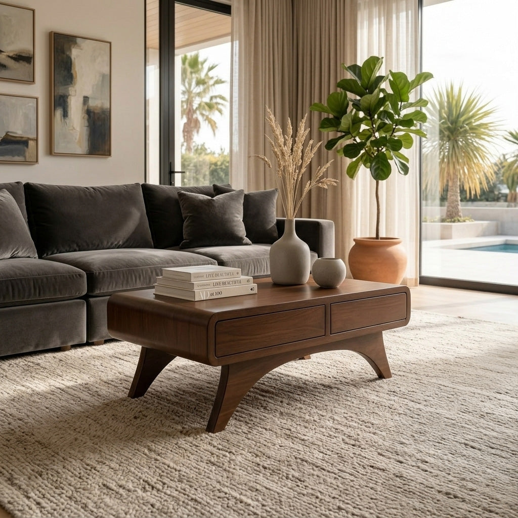 Handcrafted Coffee Table With Drawers For Living Room