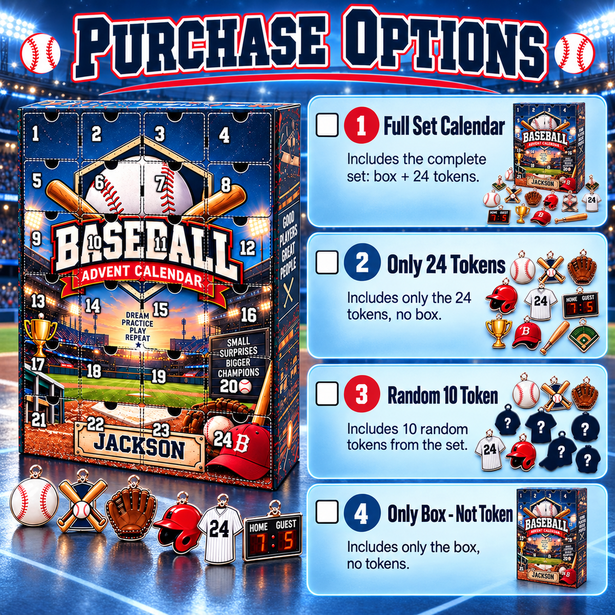 2026 Baseball Advent Calendar with Custom Name, 24-Day Countdown