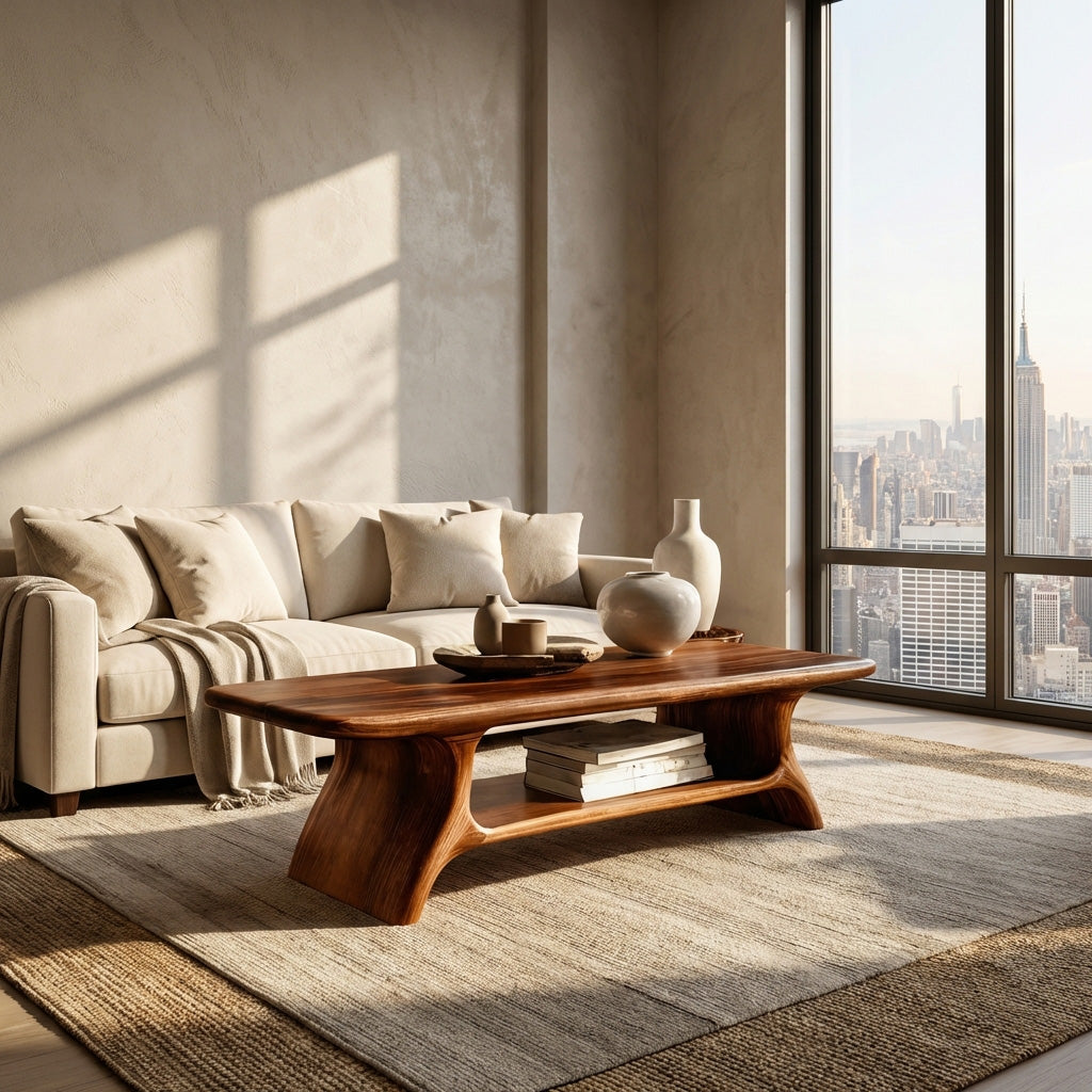 Modern Wooden Coffee Table With Open Shelf For Home Decor