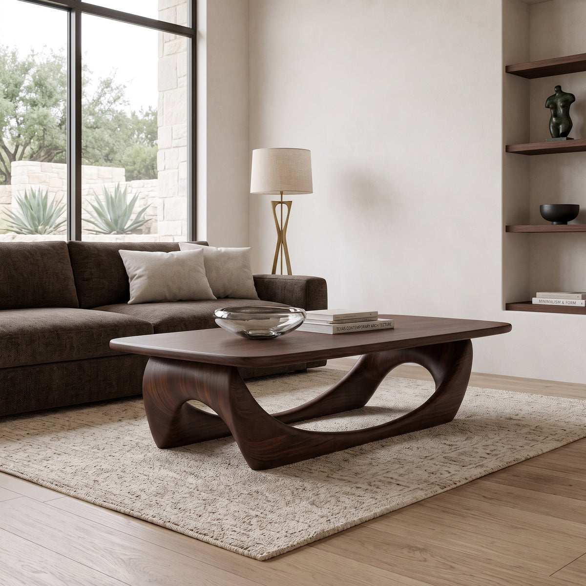 Minimal Coffee Table Smooth Curved Base For Living Room