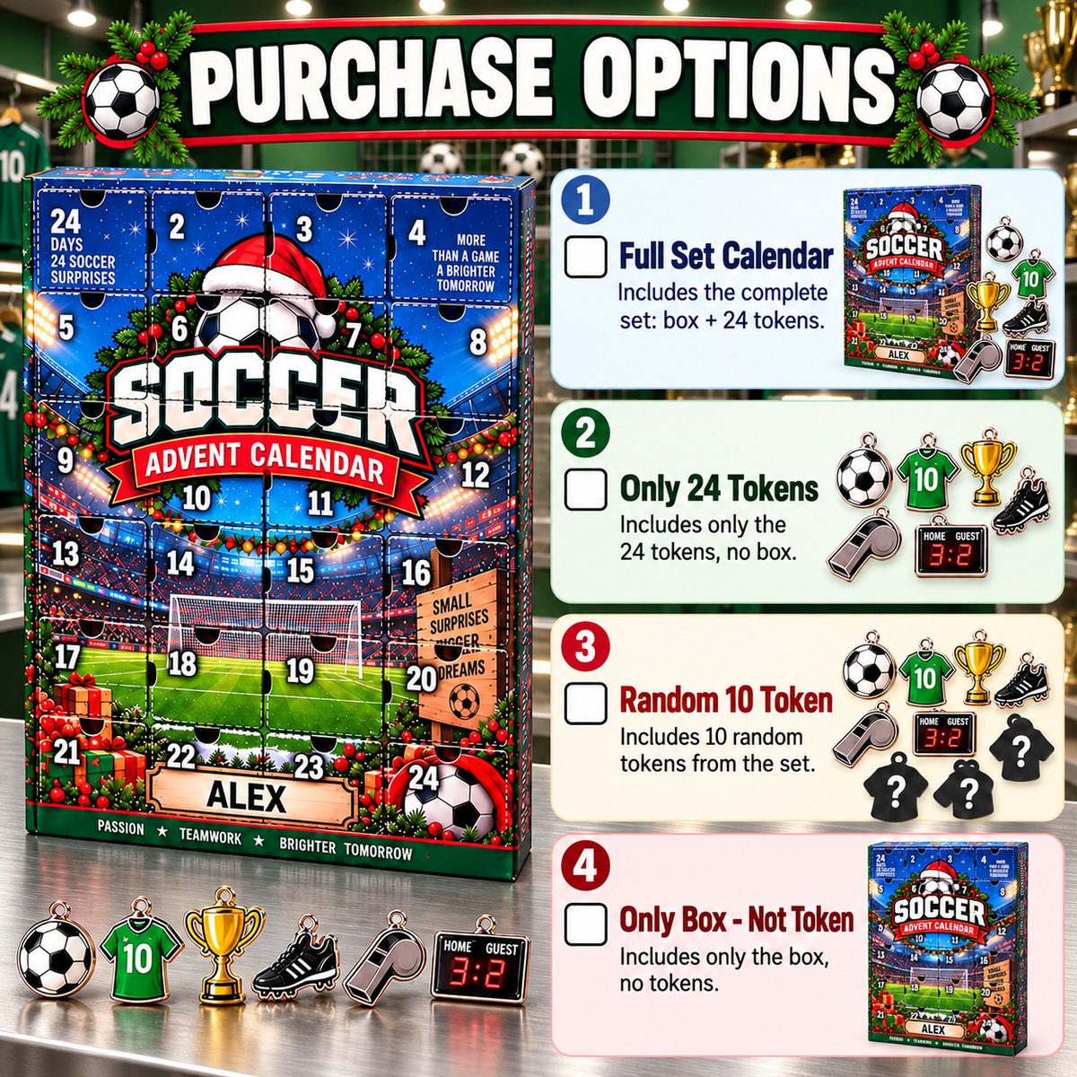 2026 Soccer Advent Calendar with Custom Name, 24-Day Countdown