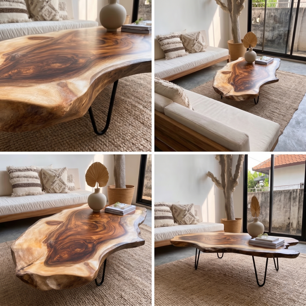 Live Edge Coffee Table, Rustic Solid Wood Table for Natural Farmhouse Living Room