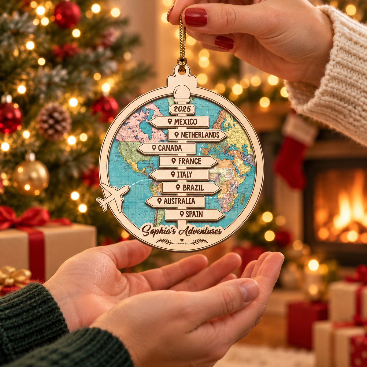 Personalized Travel Adventure Ornament, Custom Traveling Destination Ornament, Couple Traveling Destination, Travel Gift, Christmas Gift