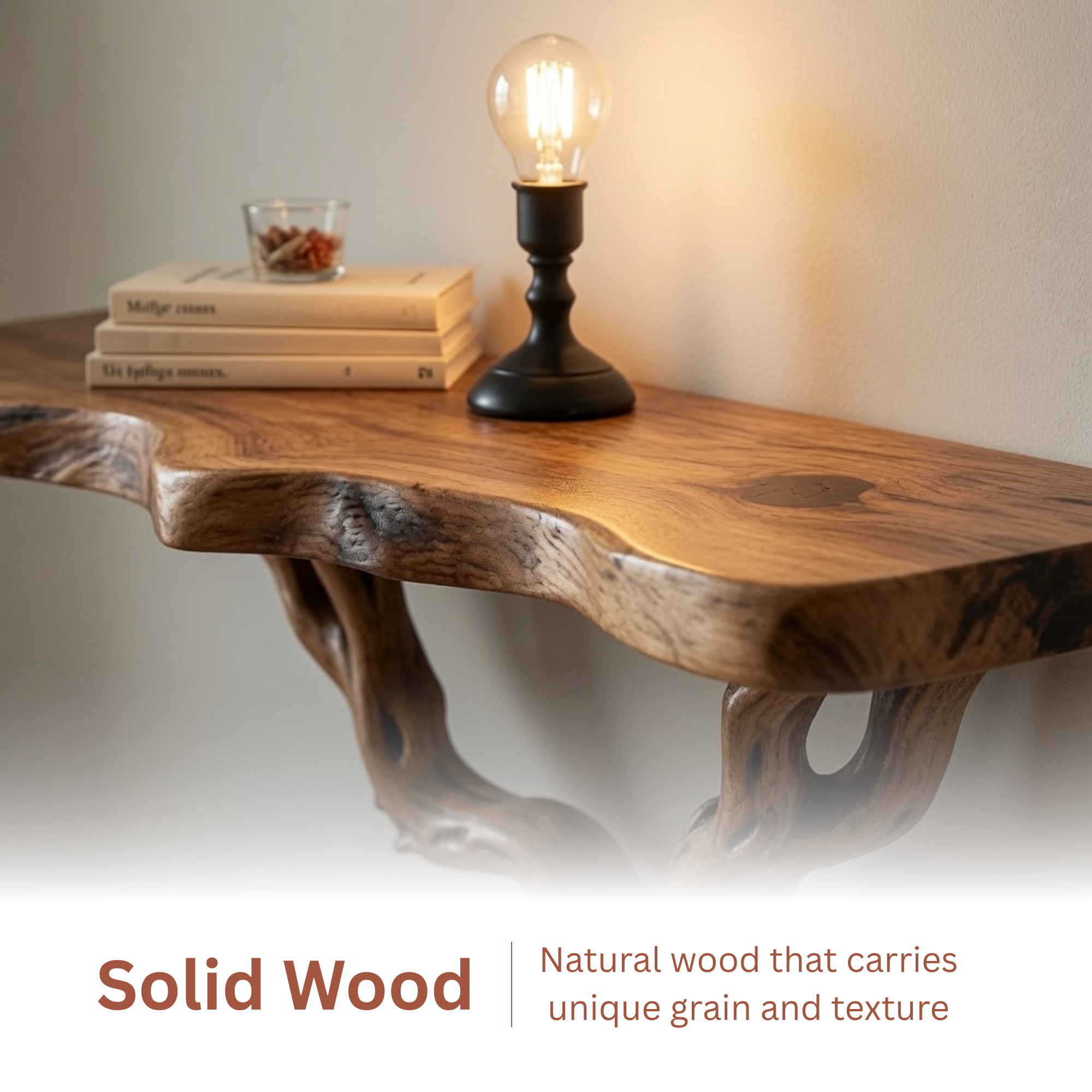 Woodera Handcrafted Natural Solid Wood Tree Branch Floating Shelf - WTBS0002