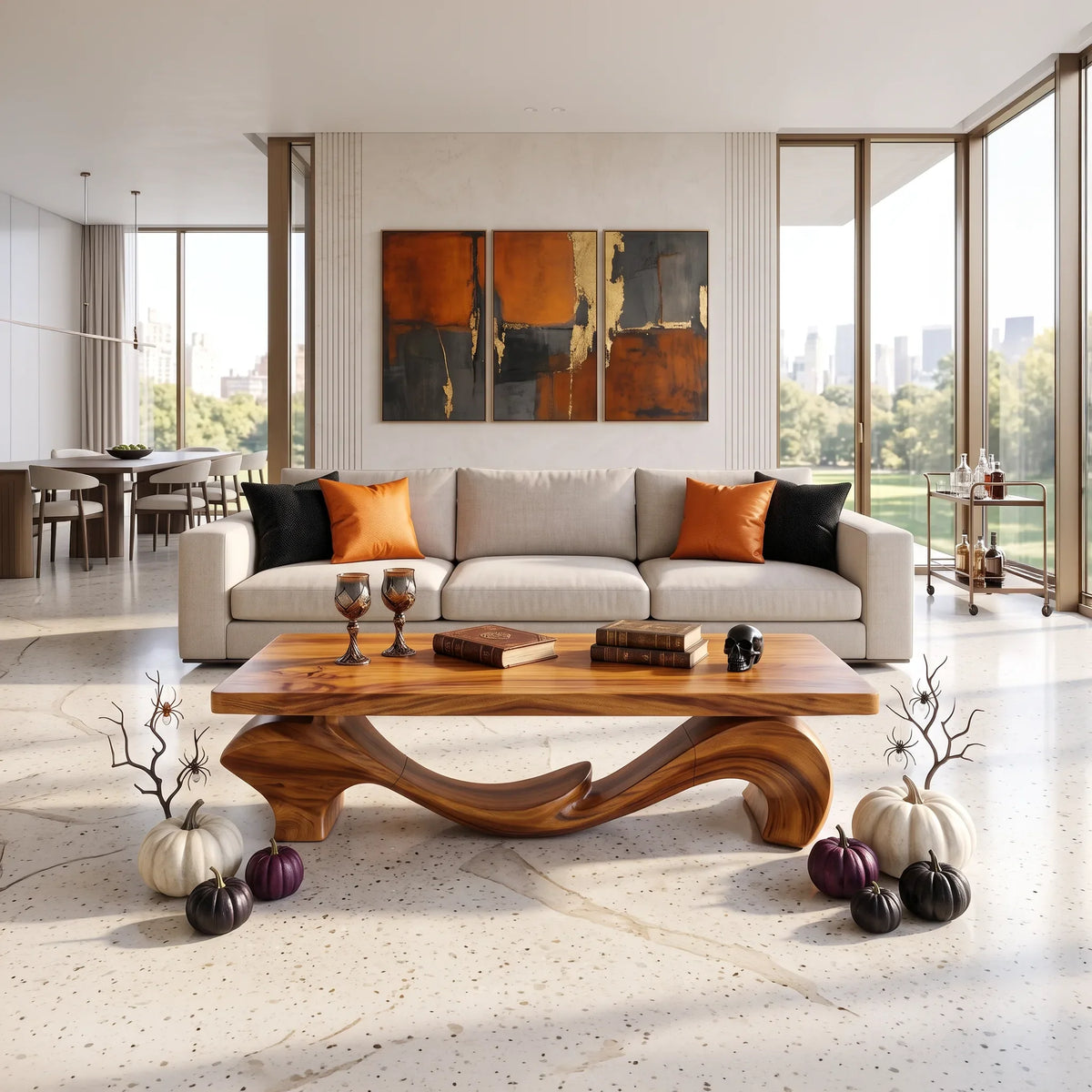 Organic Halloween Flowing Table For Cozy Cabin Interior