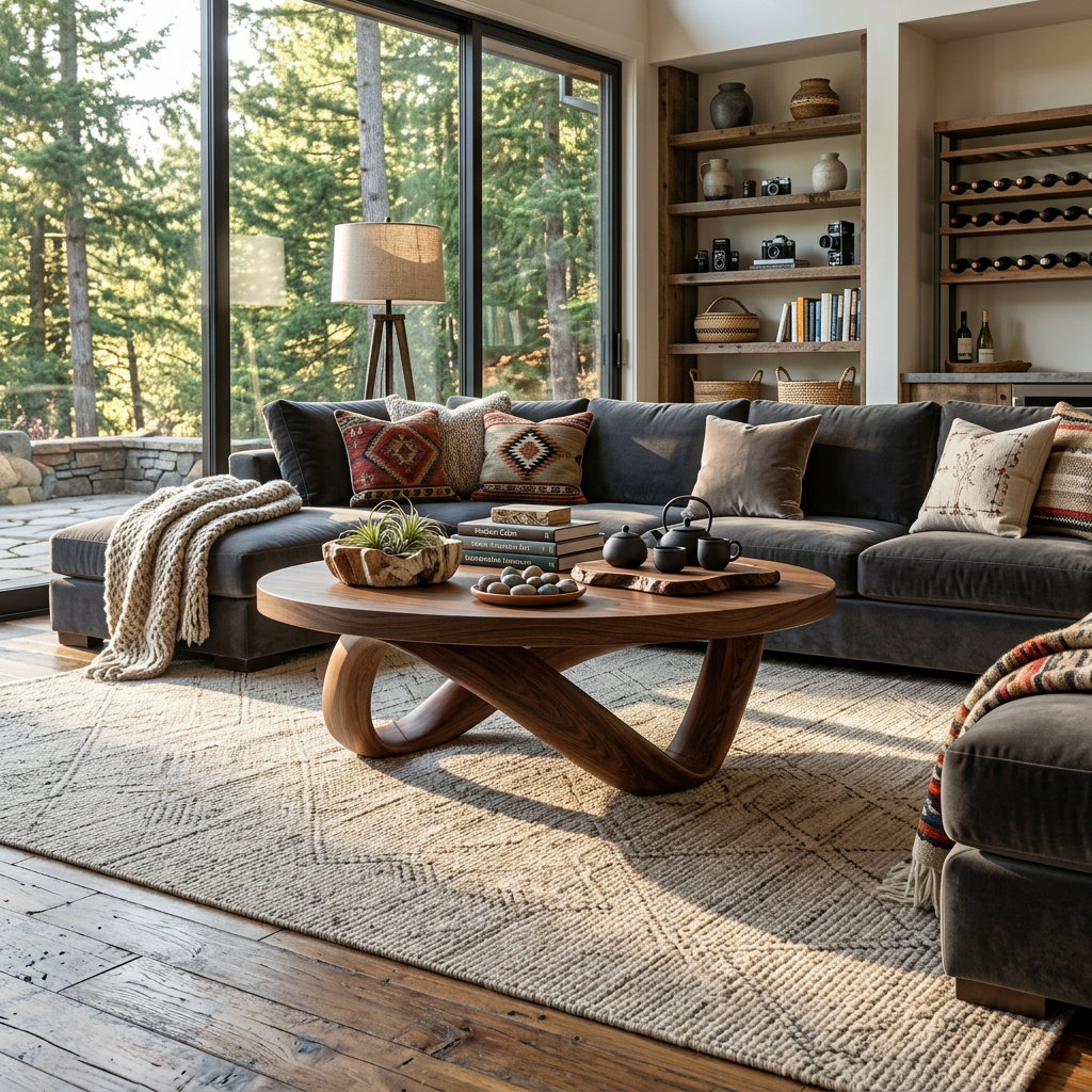 Handcrafted Round Coffee Table With Unique Curved Base For Living